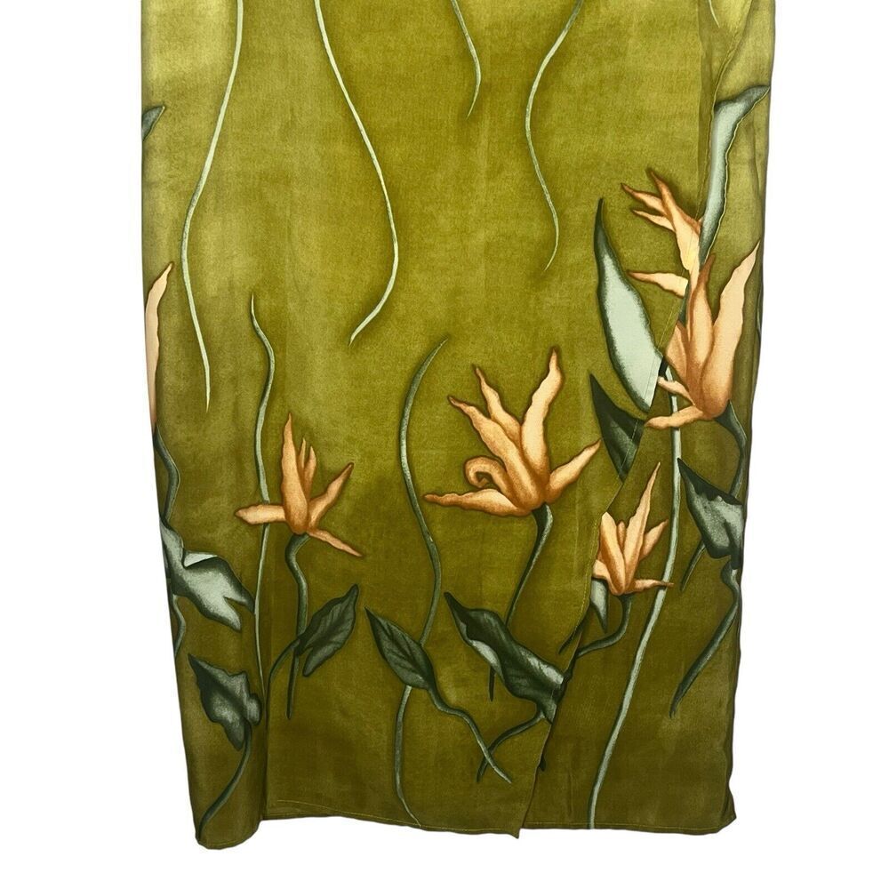 Taiga Paris Vintage Women's Size 12 Midi Tulip Wrap Skirt Side Tie Olive Floral - Picture 3 of 11
